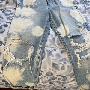 KanCan Blue and White Distressed Boyfriend Jeans